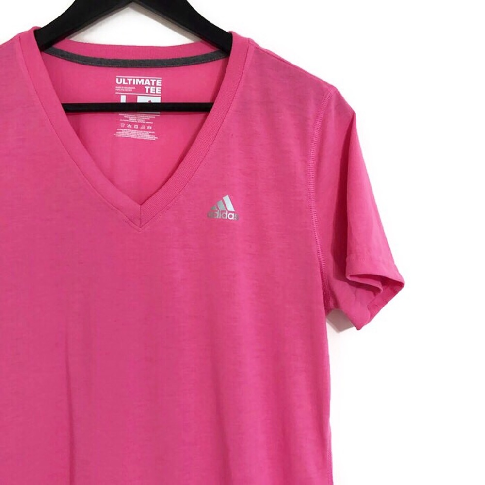 Adidas Pink Ultimate V Neck Short Sleeve Tee Shirt